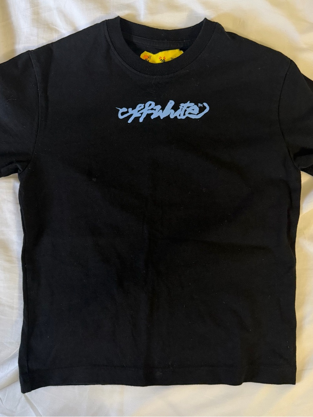 Off-White Black Tee with Light Blue Script Logo